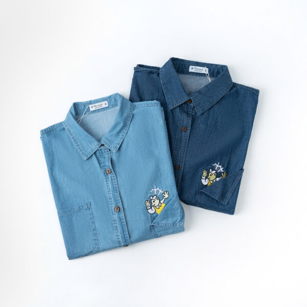 Áo sơ mi nữ jeans cổ đức cộc tay có họa tiết thêu - Ảnh 3