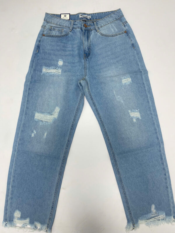 Quần jeans nữ ống đứng mài rách