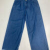 Quần jeans nữ cạp liền ống rộng tua gấu