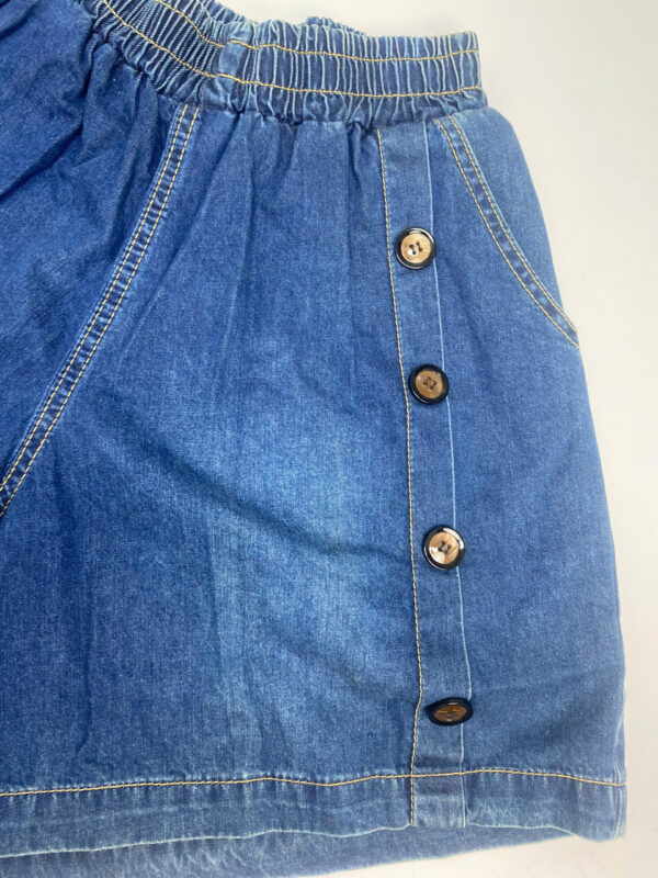 Quần short jeans nữ ống rộng cạp chun khuy - Ảnh 4