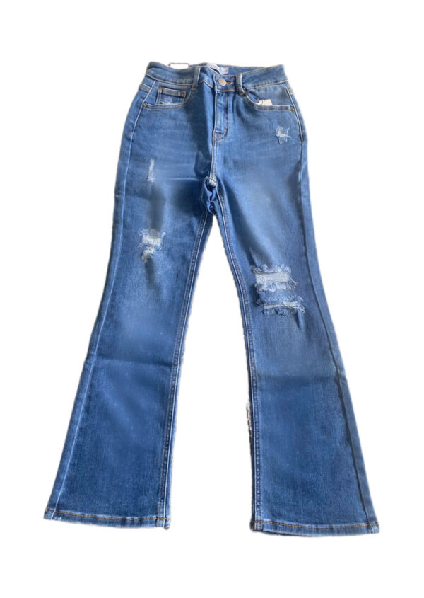 Quần Jeans Nữ Ống Vẩy Rách Gấu Thường Xanh Đậm