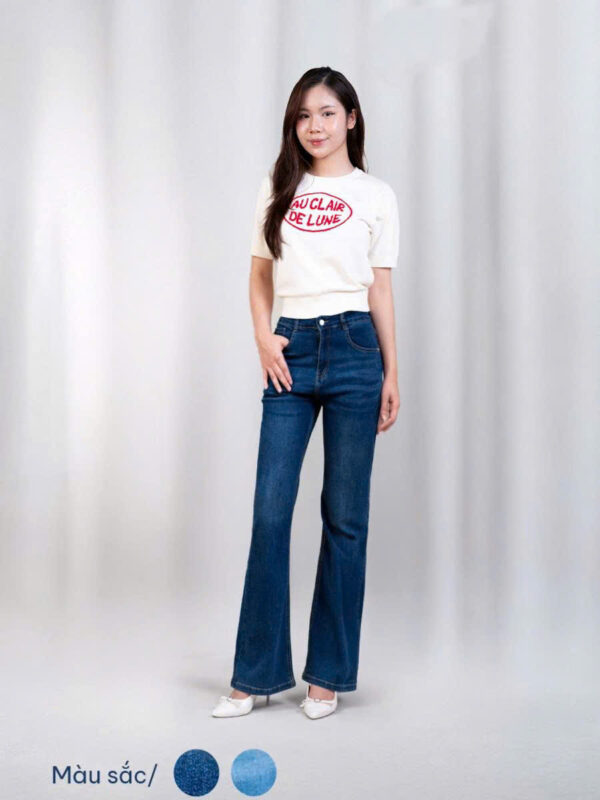 Quần Jeans Nữ Ống Vẩy Cạp Thường Ria mèo đùi